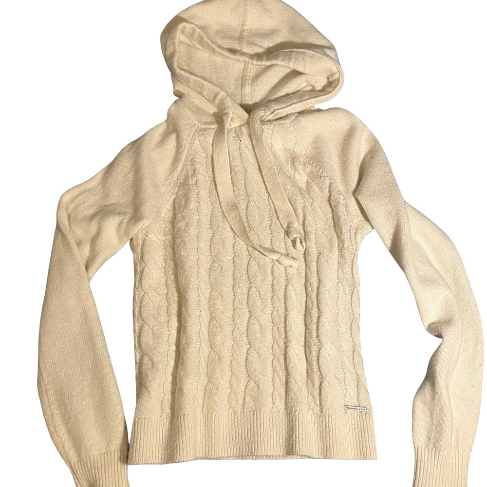 Abercrombie & Fitch Cream Knit Hoodie Sweater